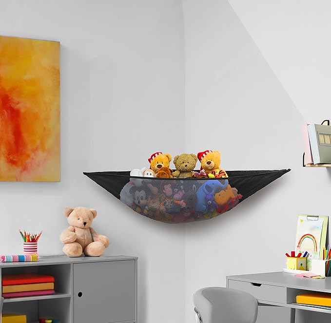 Simple Houseware 2 Pack Stuffed Animal Toy Hammock Net, Corner Wall Storage for Kids Room, Black
