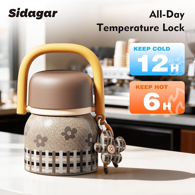 24 oz Insulated Food Jar with Handle, Aesthetic Stainless Steel Vacuum Lunch Container for School Office, Keep Hot/Cold Soup, Oatmeal, Smoothie Bowl, Autumn Gingham