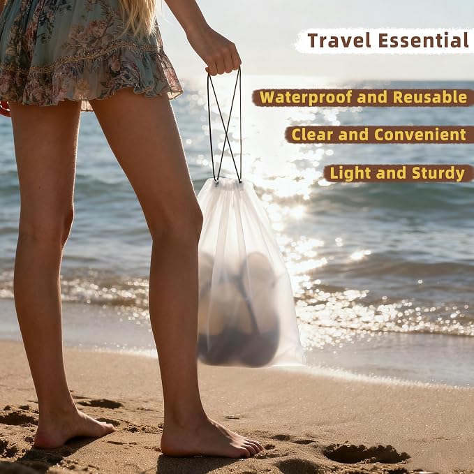 6 PCS Clear Shoe Bags for Travel, 11.8" x 15.7" Travel Shoe Bags for Storage and Packing, Waterproof Drawstring Shoe Bag for Traveling, Travel Essentials for Women and Men