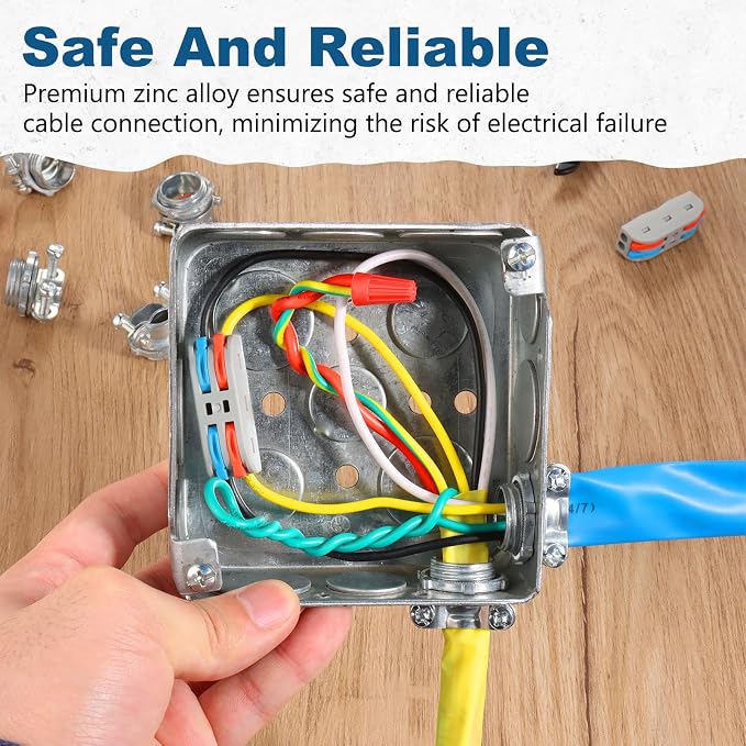 50 Pack 1/2 inch Clamp Type Cable Connectors, Zinc Alloy Wire Clamps for NM Cables, Electric Wires, Metallic Conduit, Electrical Box