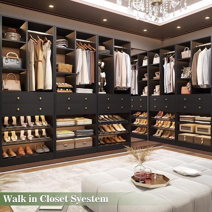 Besiost Closet System, 55.5"/4.6 FT Closet Organizer System with Drawers and Shelves, Walk-in Closets Systems for Small Closets, Free Standing Reach in Closet Tower, Load 1200+LBS, Black 2 Pack