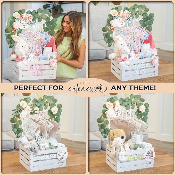 Wooden Baby Shower Crate Closet, Personalized Baby Shower Basket, White