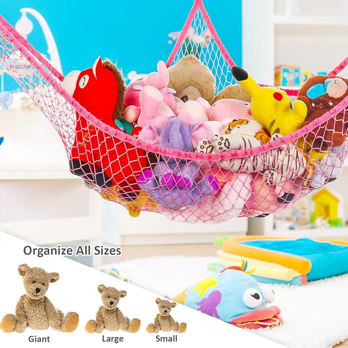 Toy Hammock, Stuffed Animals and Toy Storage Hammock Net, 70" Jumbo Wall Sling Corner Extra Large Kids Children Mesh Toy Net Organizer