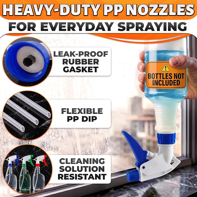 Spray Bottle Nozzle Replacement, 6 Pcs, 8-32oz Bottles (Multicolor) | Replacement Trigger Sprayer Heads for Bottles; Fits 28-400 Thread, Trim-to-Fit Tube; for Cleaning, Garden & Pet Carefor