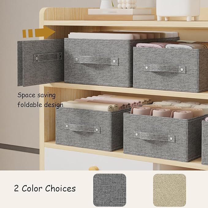 Collapsible Storage Boxes, Fabric Laundry Bins, Cube Baskets for Organizing Home, Office and Closet, Grey, 2 Pack, 16.1x9.8x6.4in