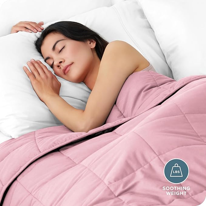 Bare Home Weighted Blanket Twin or Full Size 7lb (40" x 60") - All-Natural 100% Cotton - Premium Heavy Blanket Nontoxic Glass Beads (Cotton Light Pink, 40"x 60")