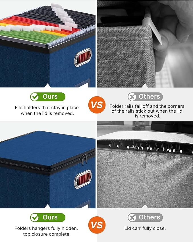 Oterri File Organizer Boxes with Lids, File Box with Mesh Pockets, Document Organizer Box for Letter Size Folders, Zippers Important Document Organizer (Dark Blue, Large-1 Pack Without Folders)