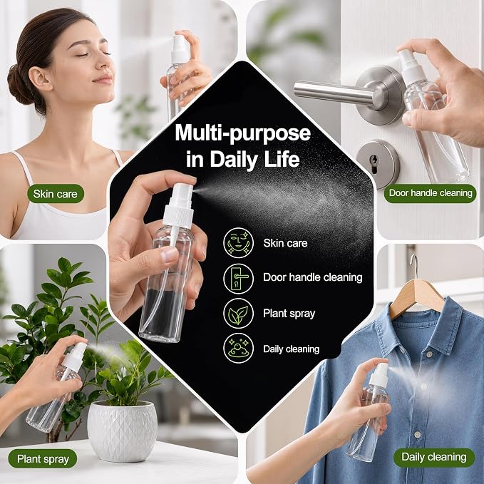 5-Pack Spray Bottles 3.4oz, Small Spray Bottle Empty Clear Plastic Bottle | Clear Plastic for Travel, for essential oils, perfume, cosmetics, cleaning, gardening, skin care, travel leak-proof