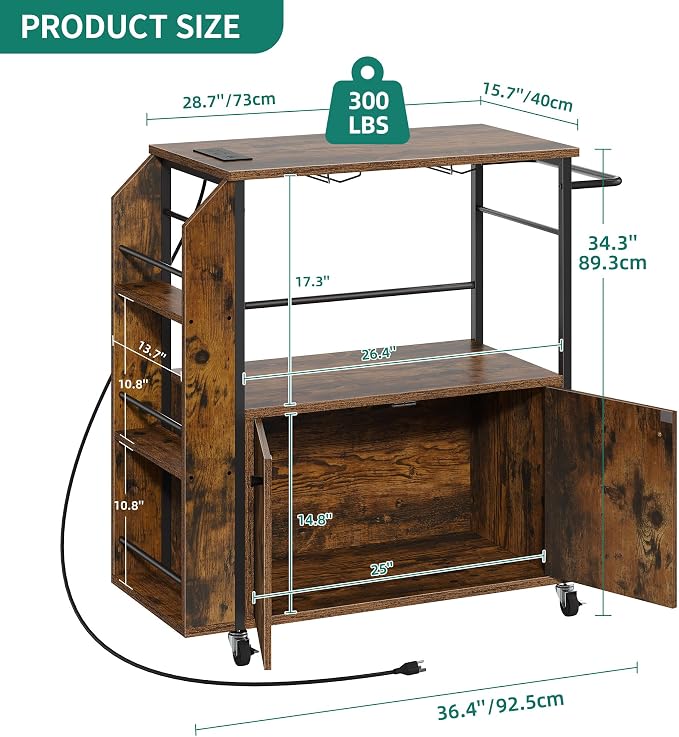 YITAHOME Kitchen Island Cart with Power Outlet, 36 Inch Mobile Kitchen Cart with Open Shelves, Rolling Portable Serving Utility Carts on Wheels with Storage for Kitchen, Dining Room, Brown