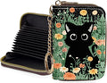 Credit Card Holder for Women,Small Rfid Wallet with Keychain Zipper,Cute PU Leather Card Case Wallet，Accordion Credit Card Wallets Gift,Yellow Flowers and Black Cats