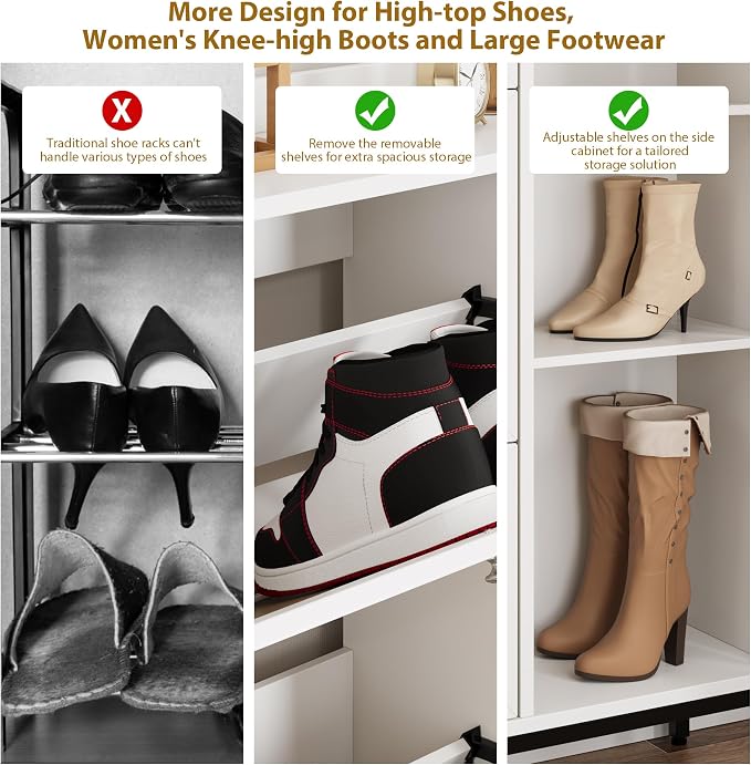 Garvee Shoe Cabinet with 3 Flip Drawers, Freestanding Shoe Organizer with 4-Tier Shoe Storage Cabinet and Adjustable Shelf & Rattan Doors,Narrow Shoe Rack Cabinet for Entryway, Closet, Hallway