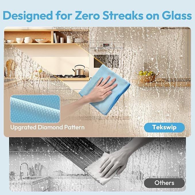 Microfiber Glass Cleaning Cloth 6 Pack, 15.5x15.5 Inch Blue Magic Cleaning Rags, Lint Free Streak Free Reusable Towels for Windows, Mirrors, Cars, Screens, Kitchen and Stainless Steel Surface
