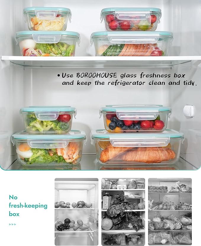 6-Pack Borosilicate Glass Food Storage Containers Set with Airtight Lids - Oven, Microwave & Freezer Safe, Leak-Proof, BPA-Free - Baking, Meal Prep & Gift Ready
