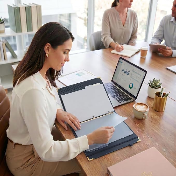 Aesthetic Clipboard Binder with Dividers - Document Organizer and Clipboard Folder for Work - Sturdy 3 Ring Binder & Planner Folio for Streamlined School Projects, Notes and Daily Office Productivity