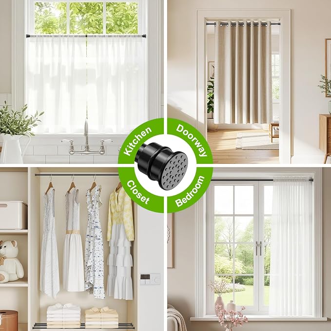 Spring Tension Rods 28-41 Inches No Drill Tension Curtain Rods Black Spring Loaded Curtain Rods Adjustable Small Short Tension Curtain Rod for Window,Kitchen,Doorway,Cupboard,Wardrobe