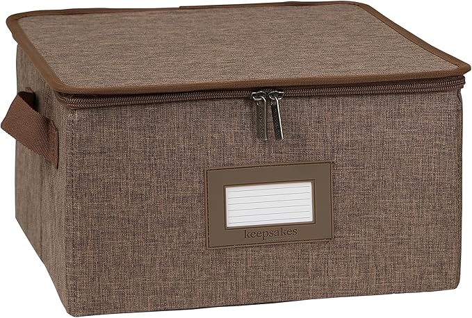Covermates Keepsakes Zip-Top Storage Box Set, 3 Pack Heavy Duty Polyester Organizer Bins, Stackable Design, ID Window, Reinforced Handles, Closet Home Storage, Brown Heather