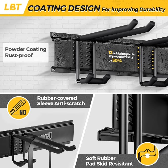 LBT 49.5"Garage Tool Organizer Wall Mount 500lbs Garden Tool Organizer | Anti-Rust, Adjustable Hooks, Sheds Garden Tool Organizer Black, Gifts For Men Dad Husband