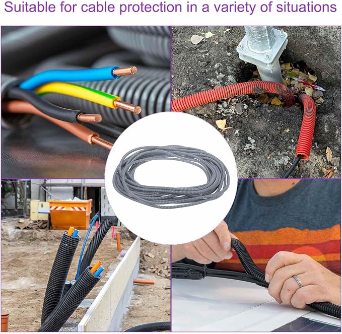 DMiotech 50ft Wire Loom Split Tubing 1/4 Inch(6.4mm) ID, Cord Protectors from Pet Flexible Conduit Cable Management for Office Home Garden, Gray