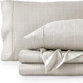 Bare Home Queen Sheet Set - Luxury 1800 Ultra-Soft Microfiber Bed Sheets - Double Brushed - Deep Pockets - Easy Fit - 4 Piece Set - Bedding Sheets & Pillowcases (Queen, Grid - Stone/White)