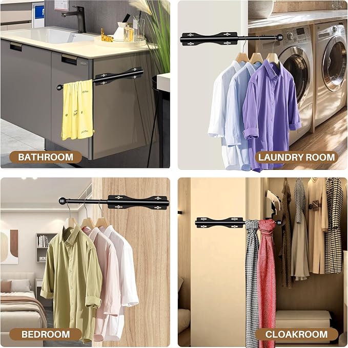 13" Valet Rod For Closet Pull Out Adjustable For Closet,1 Pack Black | 13" pull-out valet rod provides convenient hanging space for clothes in closets, bedrooms and laundry rooms.