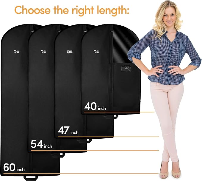 Luxury Storage Garment Bag for Long Coat, Fur, Mink, Gown, Vestment and Choir Robe | 60 Inch + 5 Inch Gusset Cover | Heavy Duty, Hanging, Breathable, Foldable Travel and Wardrobe Clothes Protector