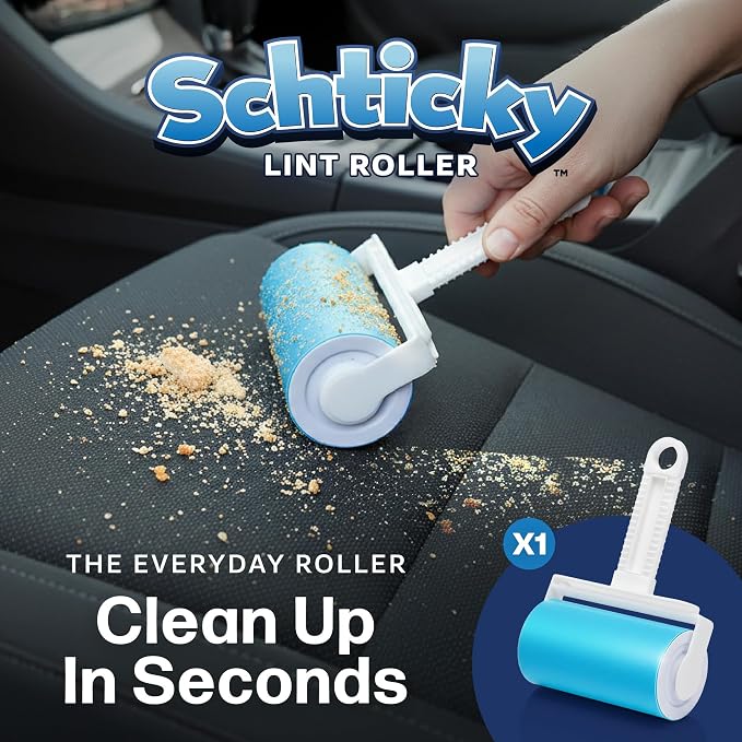 Schticky Lint Roller Set - Reusable & Washable Lint Roller Cleaner for Clothes Sofa Furniture Car Cat Dog Hair - Clean in a Quicky with Schticky (3 Piece Set)