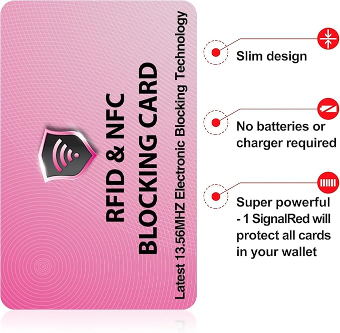 SaiTech IT 5 Pack RFID Blocking Card for Credit Debit ID Card, Pink | Slim Anti-Theft Contactless NFC RFID Blocker Protector, Easily Fit into Wallet and Purse, for Men & Women