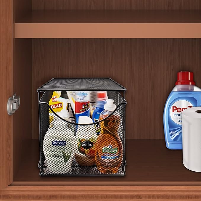 Sorbus® Cabinet Organizer Drawers— Mesh Storage Organizer with Pull Out Drawers—Ideal for Countertop, Cabinet, Pantry, Under the Sink, Desktop and More (Black Bottom Drawer)