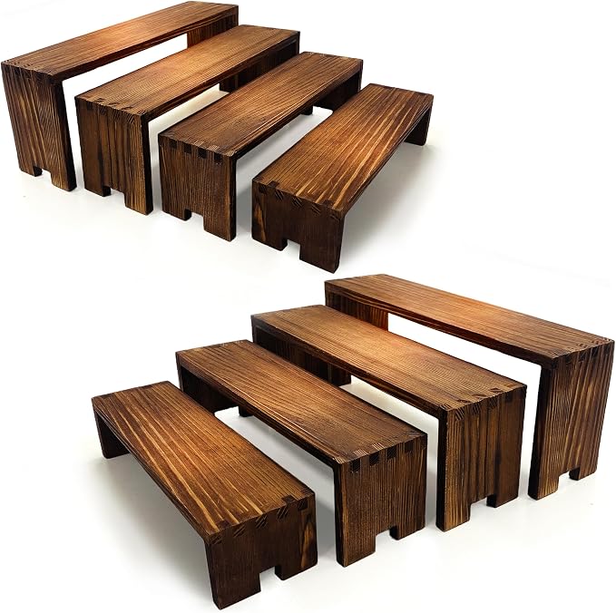 Yikaroeli Large Wood Display Risers Wooden Cupcake Stand Cake Stands Dessert Food Buffet Display Stand for Vendor Events 2 Set 4 Tiered Racks Perfume Organizer Kitchen Spice Storage(Brown)