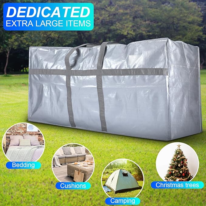 4 Pcs 66 Gallon Extra Large Moving Bags Heavy Duty Storage Bag with Strong Zipper Handle Foldable XXL Jumbo Storage Tote Packing Moving Box for College Dorm Travel Cloth Duffle (Silver)