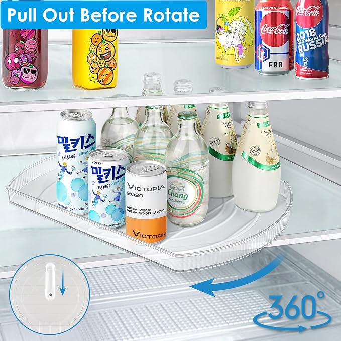 Lazy Susan Turntable for Refrigerator, Square Turntable Organizer for Fridge Cabinet, Pantry, Countertop | 16.5" x 11.1" (Rectangle 1 Pack - Clear)