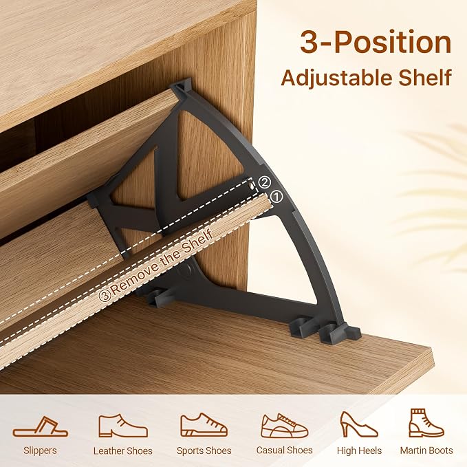 Farmhouse Shoe Cabinet Storage for Entryway, Slim Shoe Rack Cabinet with 3 Flip Drawers, Narrow Shoe Organizer Cabinet with Stylish Round Panel, Metal Leg and Handle