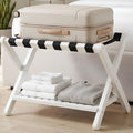 Heybly Luggage Rack for Guest Room,Bamboo Folding Luggage Stand & Suitcase Holder,Suitcase Stand, 5 Heavy-Duty Straps,Holds up to 165 Lbs, Heavy Duty Luggage Rack for Bedroom Hotel, White, HLR013W1