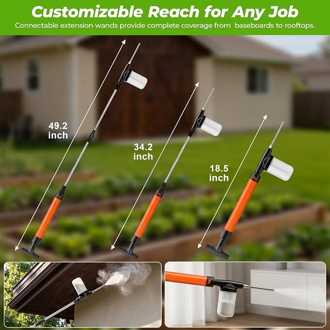 Adjustable Powder Duster with 4 FT Extension Pole, Manual Pump Sprayer for Diatomaceous Earth and Fine Garden Powder, Handheld Dispenser Tool for Home and Yard Maintenance (Orange)
