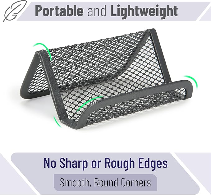 Mr. Pen- Metal Mesh Business Card Holders, 3 Pack, Gray | Durable Stainless Steel Card Stand for Desk, Office, and Business Use, Straight, Flat and Smooth Design