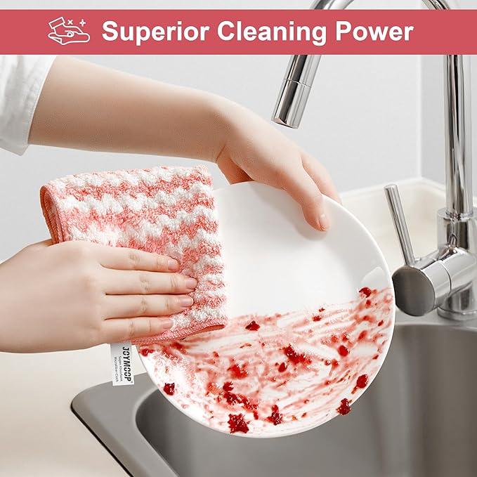 JOYMOOP 54 Packs Microfiber Cleaning Cloths, 10" x 10" Kitchen Towels – Reusable Cleaning Rags, Lint-Free, Super Absorbent Cleaning Cloths for Kitchen, Car, and Household Cleaning, Pink