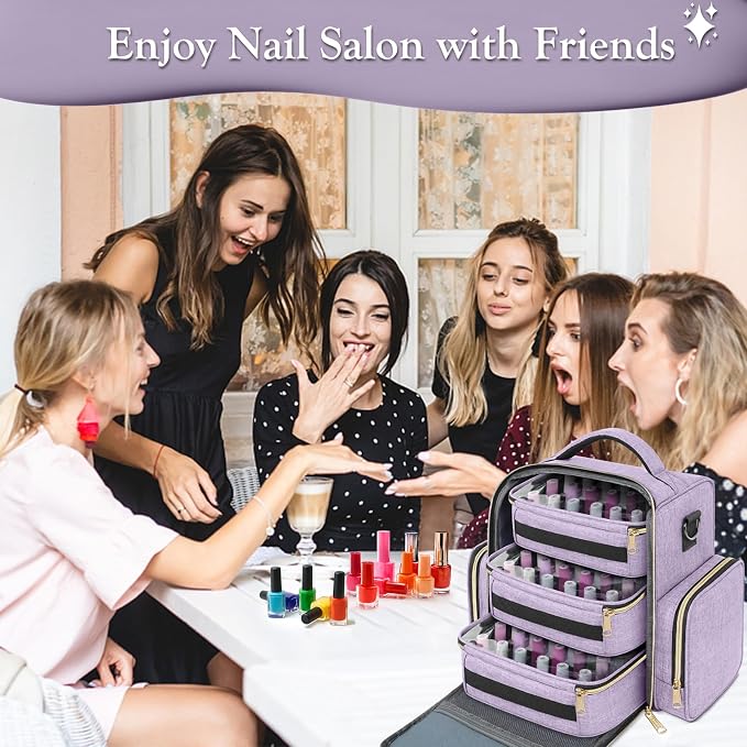 YOREPEK Nail Polish Organizer with 3 Removable Pouches & 72 Slots, Purple | Nail Polish Storage with Multiple Storage Sections for Nail Lamp, Manicure Set, Holds 72 Bottles, Gifts for Manicurist