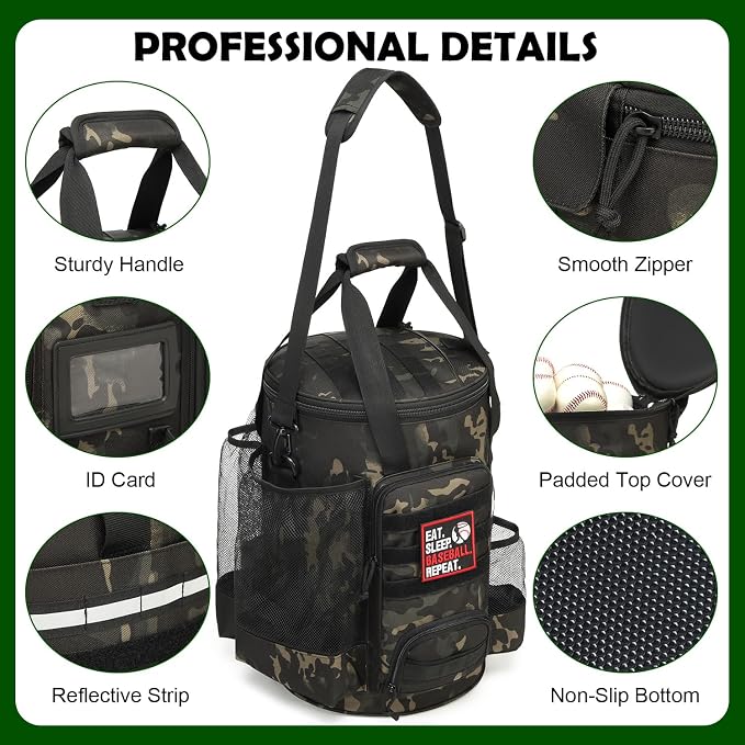 Baseball Bucket Bag, Softball Coaches Bags Fit 6 Gallon Buket | Baseball Coaching Accessories Organizer with Anti-Slip Bottom & Multiple Pockets for Bat, Gloves, Scoreboards