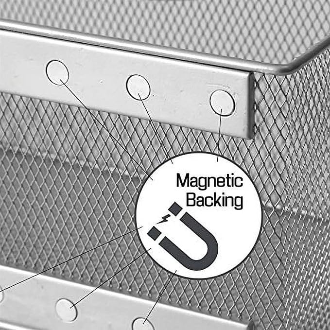 Ybmhome Wire Mesh Magnetic Storage Basket, Trash Caddy, Container, Desk Tray, Office Supply Organizer Silver for Refrigerator/Microwave Oven or Magnetic Surface in Kitchen or Office (2, Large (White))