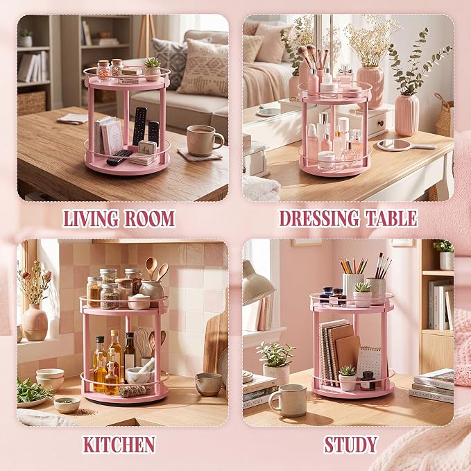 Light Pink Lazy Susan Organizer 2 Tier, Spice Rack Lazy Susan Organizer for Cabinet 10 Inch Rotating Spice Holder for Kitchen Countertop Pantry Dining Table Coffee Bar Storage