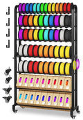 7-Tier 3D Printer Filament Storage Rack with Wheels, Heavy Duty Adjustable Metal Shelf Holds 80 Spools, Tall Mobile Filament Organizer with Hooks for 3D Printing Business & Workshop