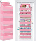 WISELIFE Over The Door Organizer - 5 Shelves Large Capacity Hanging Bedroom Storage Solution with Side Pockets for Dorm Bathroom Pantry Nursery and Baby Essentials Holds up to 40 Lbs (Pink)