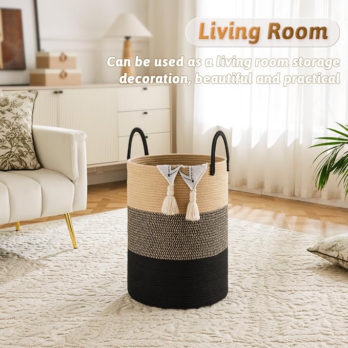 Artfeel Laundry Basket,Woven Cotton Rope Laundry Hamper,60L for Decorative Storage of Dirty Clothes,Toys and Blankets in Bathroom,Bedroom and Living Room