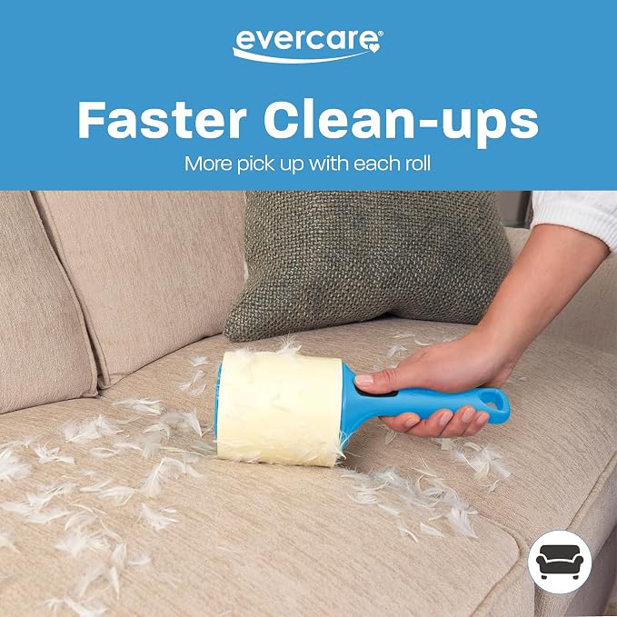 Evercare Jumbo Lint Roller, 60‑Sheet Extra‑Large Adhesive Roller with Blue Handle for Pet Hair & Lint