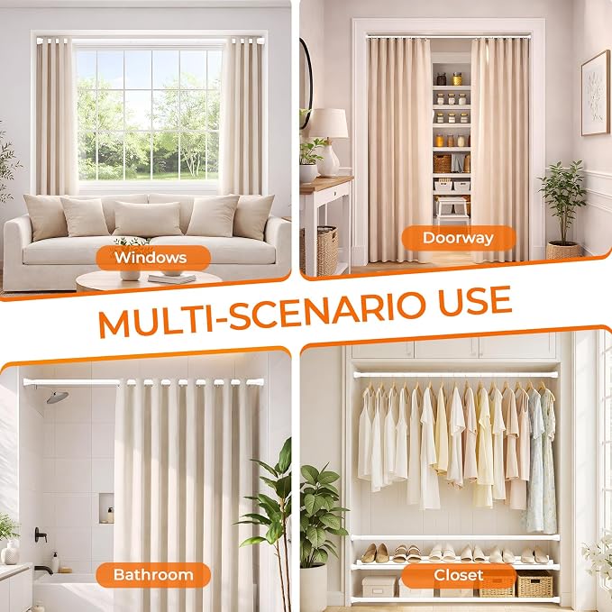 2Pack Spring Tension Curtain Rod 30-64 Inch 7/8" Diameter, Adjustable No Drilling White Curtain Rods for Window, Doorway, Bathroom, Closet, Kitchen, Shower Stall