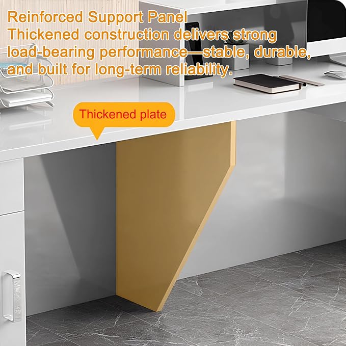 Modern Reception Desk with Counter, Front Desk Reception Counter with Lockable Drawer, Keyboard Tray & Storage Cabinet, Solid Wood Receptionist Table for Salon Office Lobby (D - Right, L 2.8m/110in)