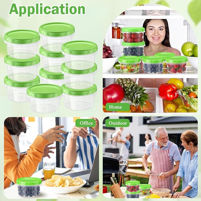 Sieral 16 Pack 8 oz Freezer Containers with Lid Reusable Deli Freezer Storage Containers Stackable Plastic Ultra Thick Twist Top Jar for Takeout Food Round Wide Mouth Lunch Snack (Green)