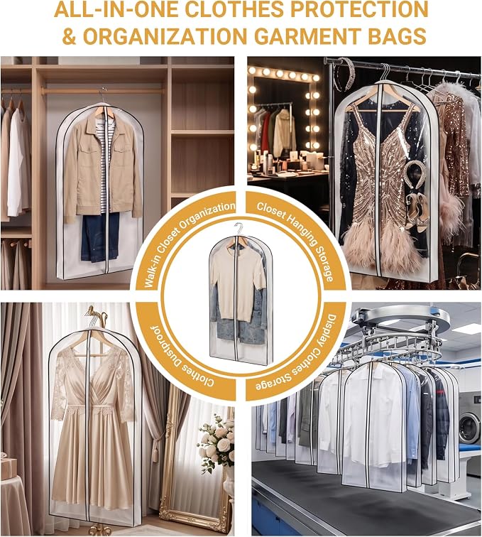 39" Clear Garment Bags for Hanging Clothes,4" Gusseted Suit Bags for Closet Storage Non-woven Back,Hanging Clothes Storage Suit Cover Bags with Zipper for Coats,Jackets,Shirts