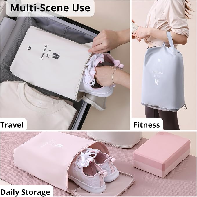 tianzong Shoe Bags for Travel, Waterproof Shoe Storage Organizer with Zipper for Men and Women (2 Pack, Grey)