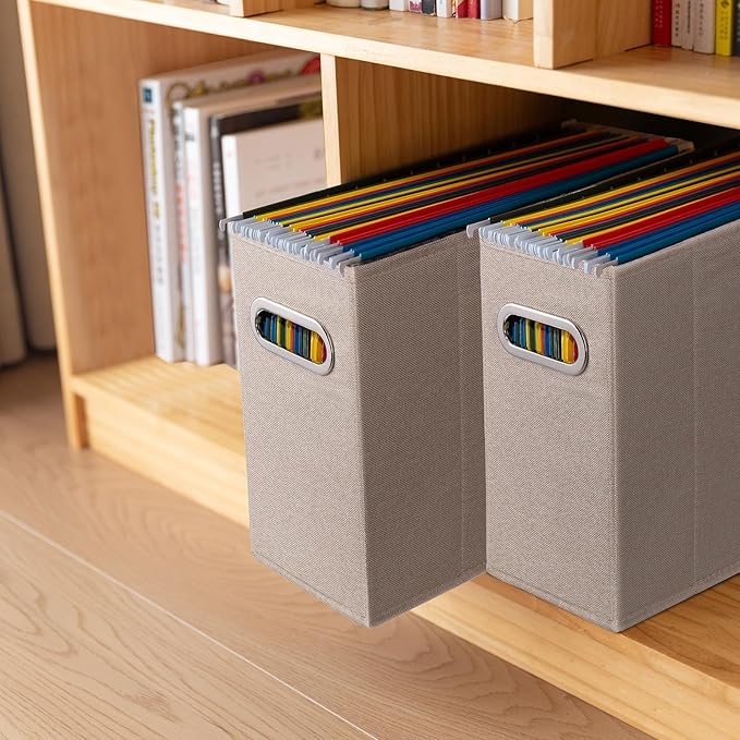 6 Packs Letter Size File Organizer, File Folders Organizer, Fabric Storage Box, Collapsible Paper Organizer with Metal Handle, Smooth PVC Rails, Only Box (Beige)